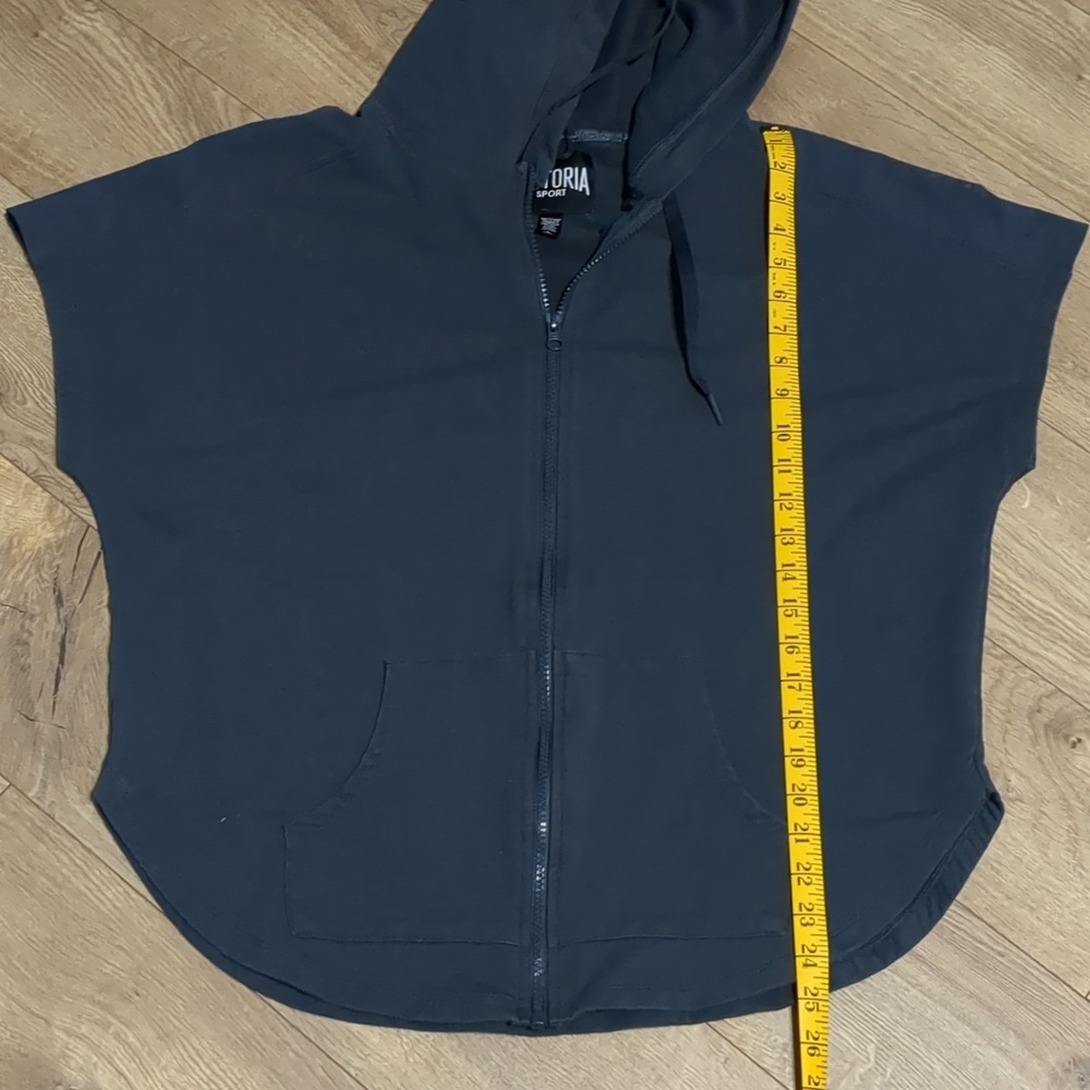 VICTORIA'S Sport Grey Mesh HOODIE JACKET ZIP UP Short Sleeve oversized Sz Medium - Picture 6 of 9